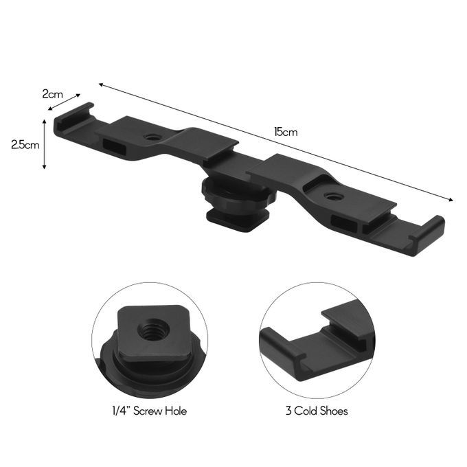 Metal Cold Shoe Mount Bracket With 3 Cold Shoe Mounting For