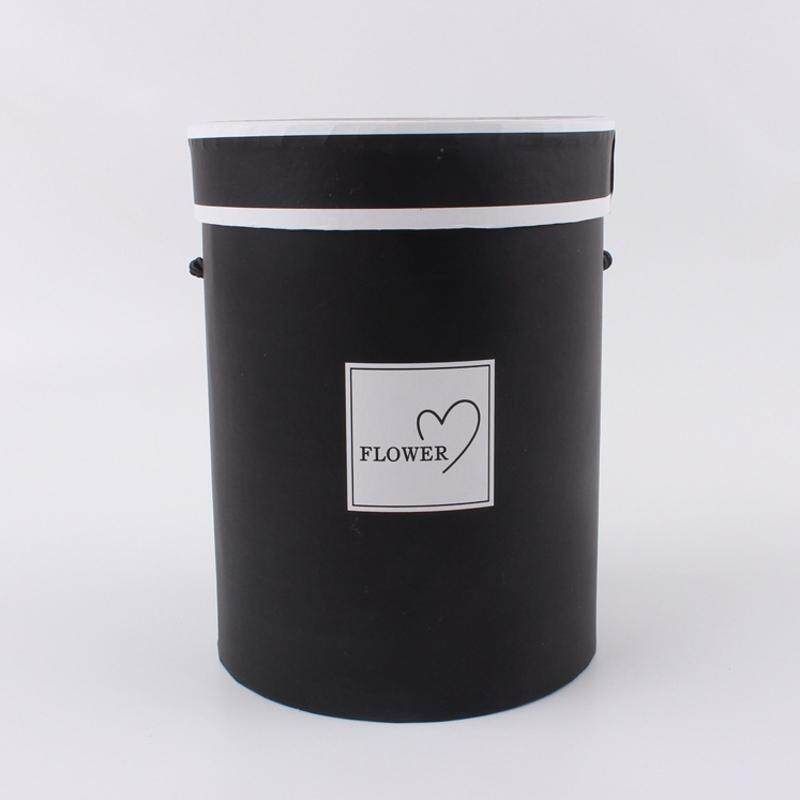 NEW Handheld Flower Box Barrel Round Flower Paper Boxes With Lid Candy Chocolate Bucket Gift Packaging Box Black