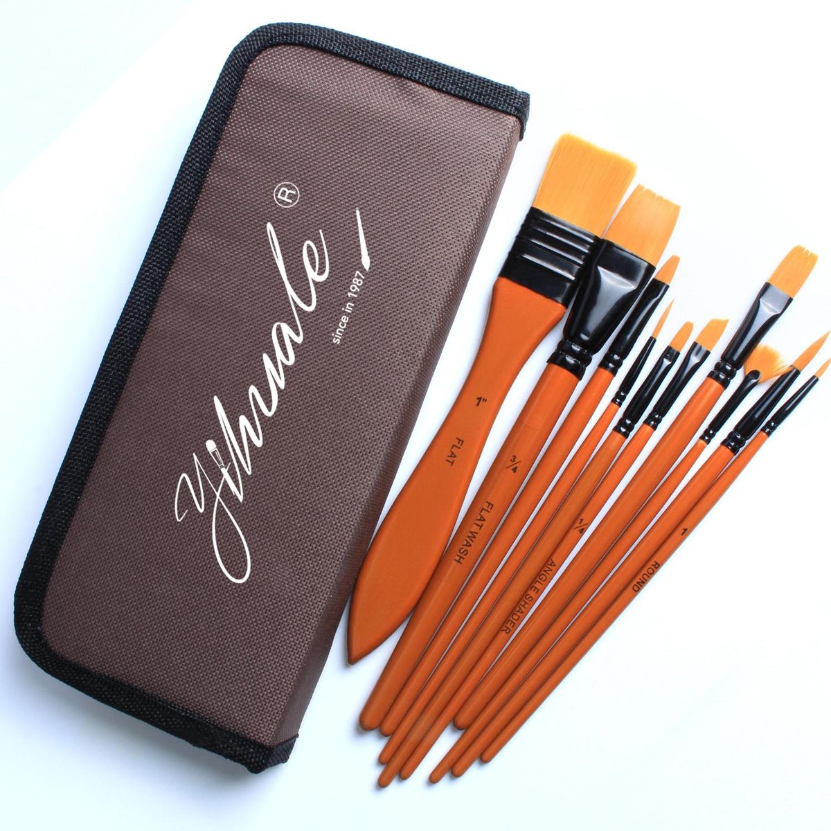 EVAL 10pcs/set Nylon Hair Wooden Watercolor Paint Brush Pen Orange Scrubbing Scraper Acrylic Painting Art Paint Brushes Art Tool