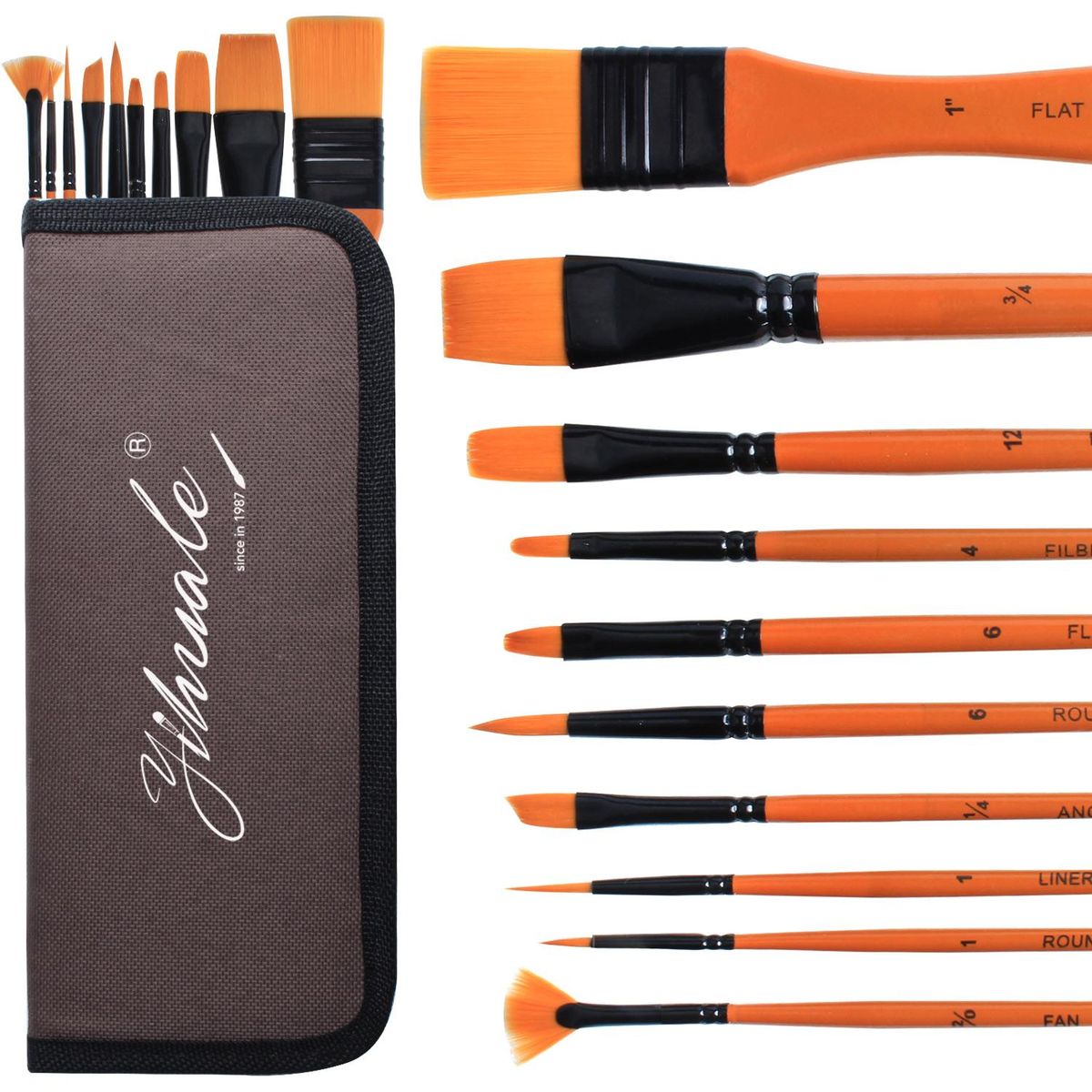EVAL 10pcs/set Nylon Hair Wooden Watercolor Paint Brush Pen Orange Scrubbing Scraper Acrylic Painting Art Paint Brushes Art Tool