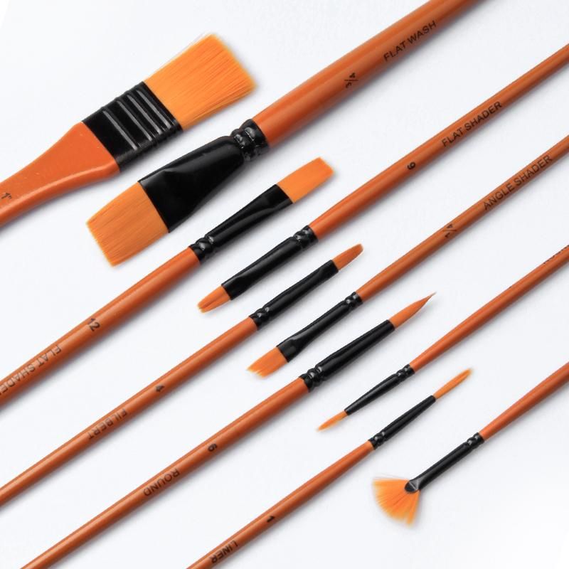 EVAL 10pcs/set Nylon Hair Wooden Watercolor Paint Brush Pen Orange Scrubbing Scraper Acrylic Painting Art Paint Brushes Art Tool