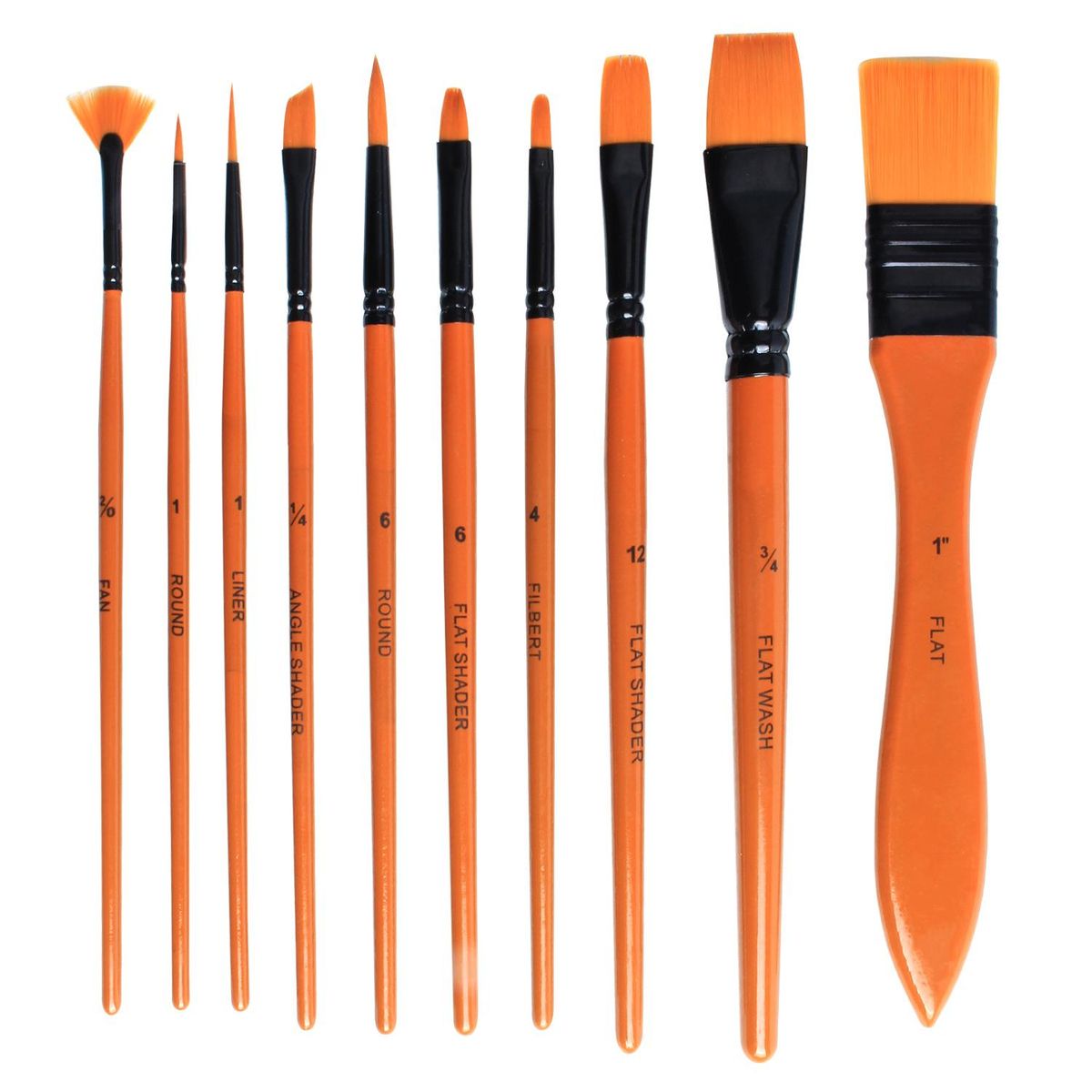EVAL 10pcs/set Nylon Hair Wooden Watercolor Paint Brush Pen Orange Scrubbing Scraper Acrylic Painting Art Paint Brushes Art Tool