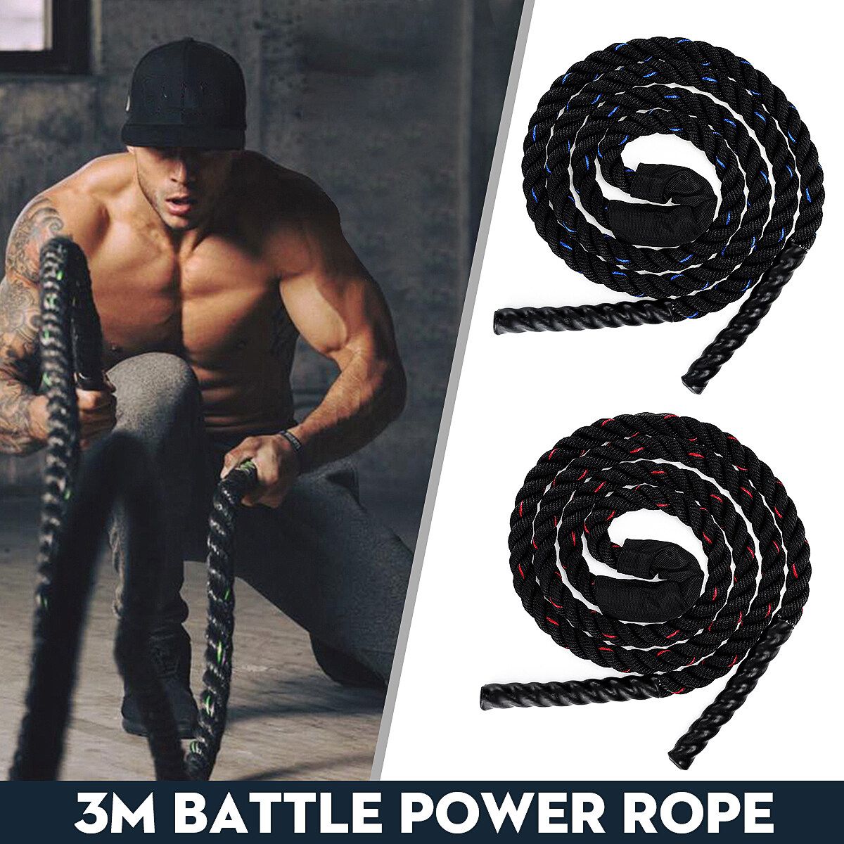 3M 25mm 10ft Fitness Heavy Jump Ropes Weighted Battle Skipping Training Rope Black