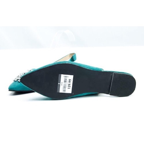 Women Rhinestone Flat Shoe - Teal Green