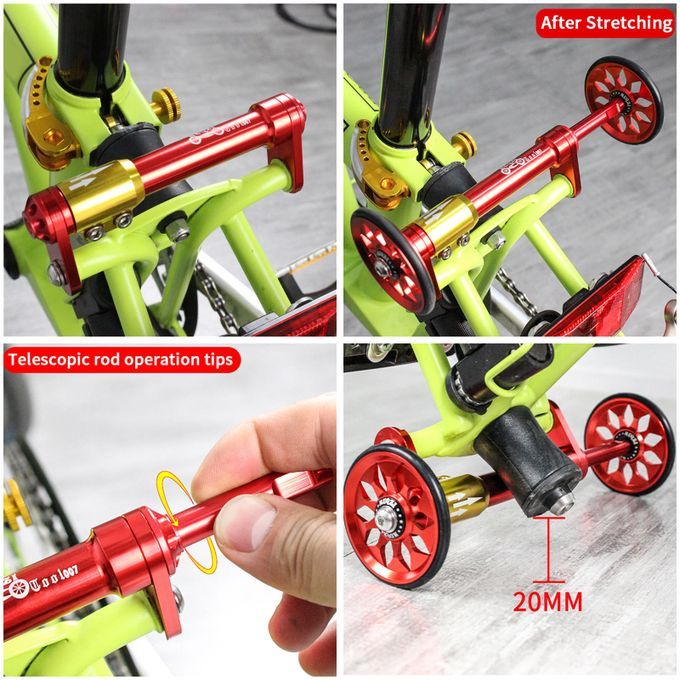 Folding Bike Easy Wheel Extension Rod Walking Transport Parts Red Red