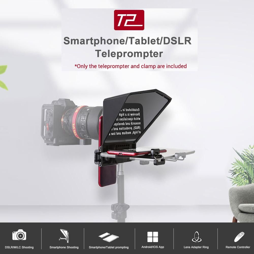 Smartphone/Tablet/DSLR Camera Teleprompter Prompter with Remote Control Lens Adapters Cleaning Cloth Supports Wide Angle Lens for Stage Speech Live Streaming Online Video Vlog