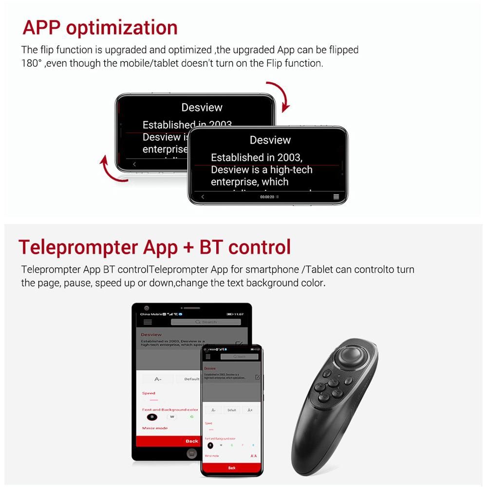 Smartphone/Tablet/DSLR Camera Teleprompter Prompter with Remote Control Lens Adapters Cleaning Cloth Supports Wide Angle Lens for Stage Speech Live Streaming Online Video Vlog