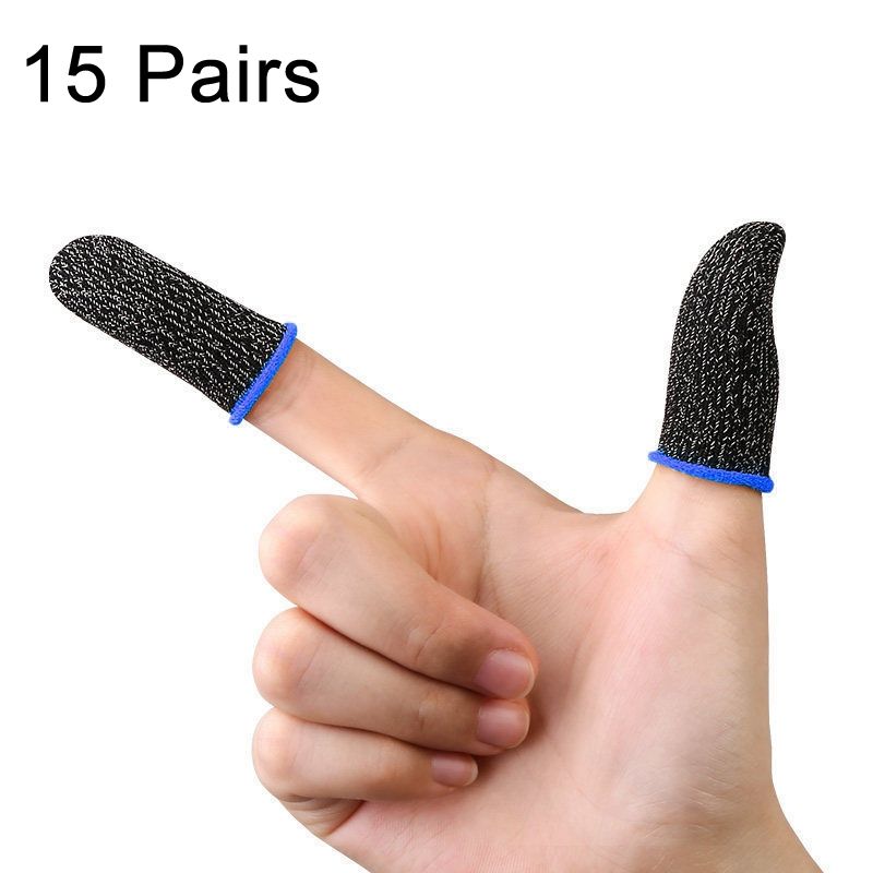 15 Pairs Gaming Finger Cover,Color: Silver Fibre Blue Trim