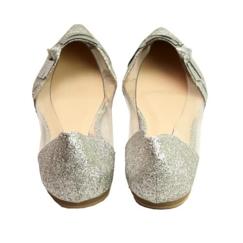 Ladies Flat Shoe With Golden Design - Silver