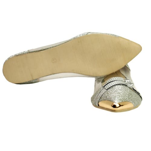 Ladies Flat Shoe With Golden Design - Silver