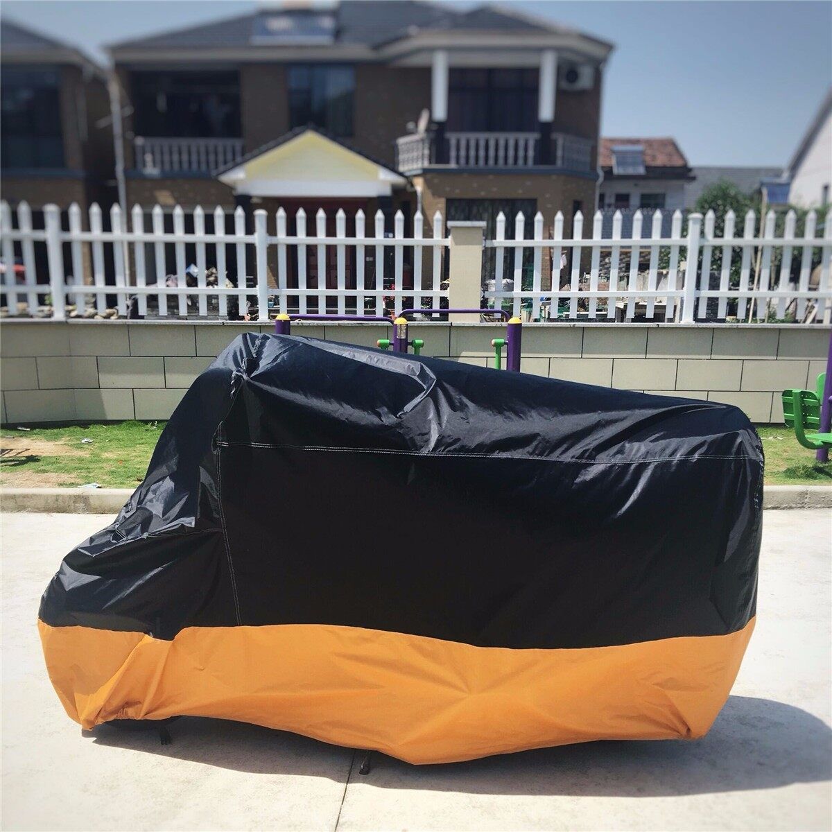180T Polyester Motorcycle Waterproof Cover XL Size Black And Orange XL