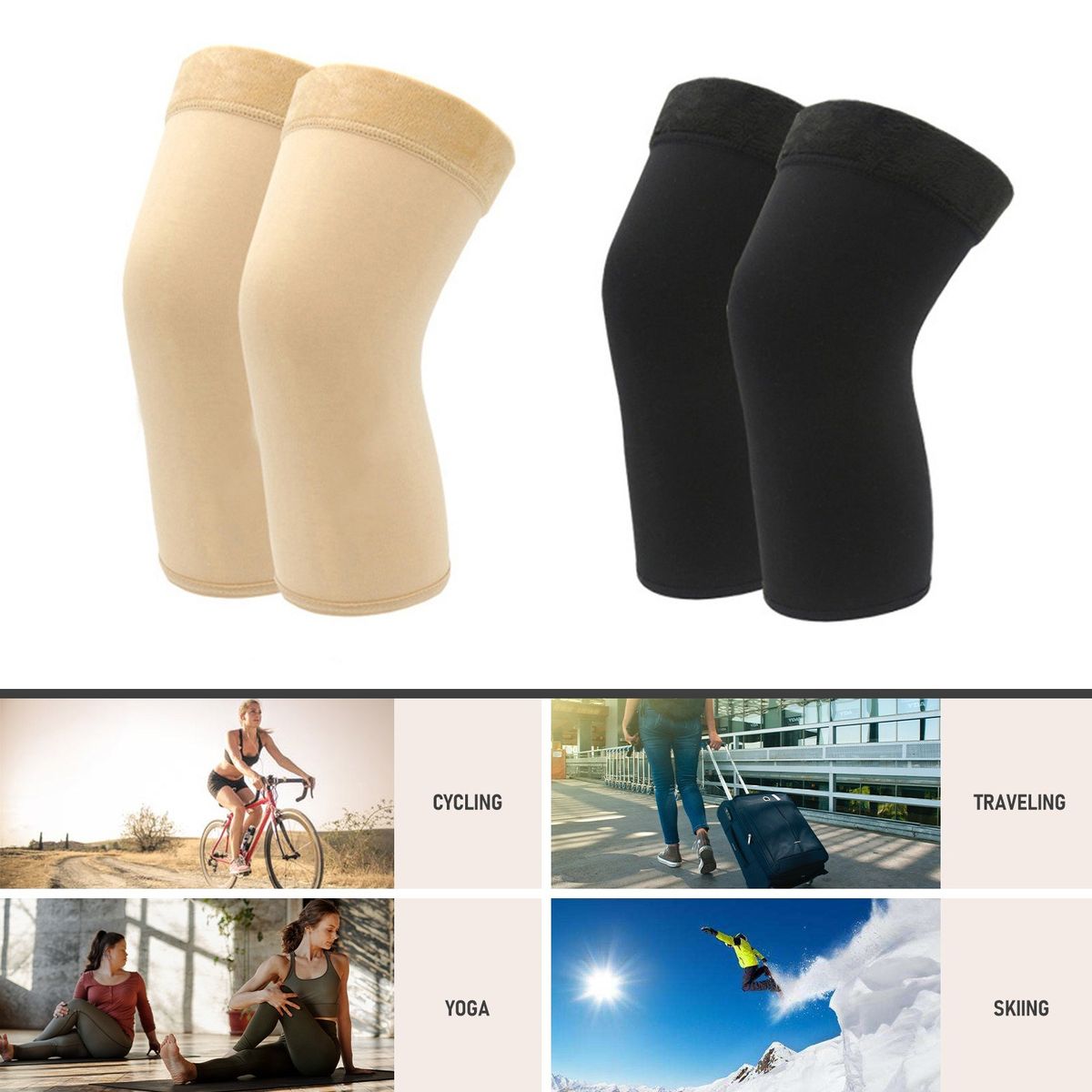 Pair Of Knee Warmers Thermal Elastic Non-Slip Braces