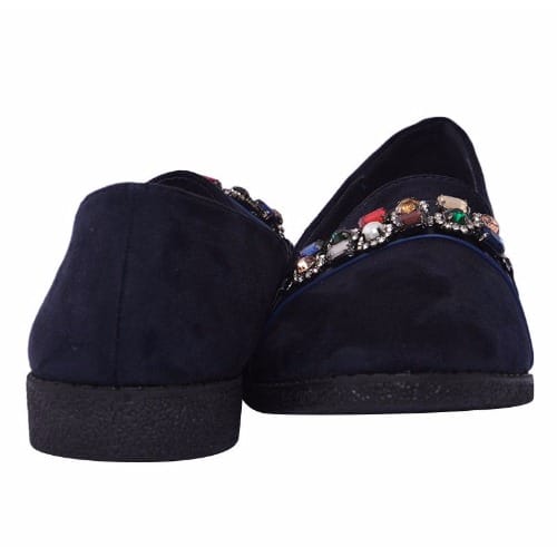 Ladies Suede Flat Loafers - Navy