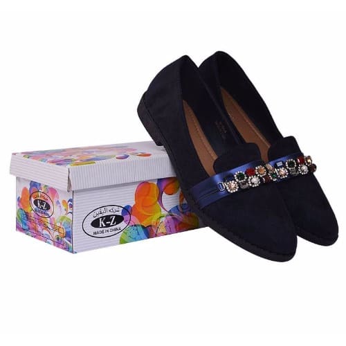 Ladies Suede Flat Loafers - Navy
