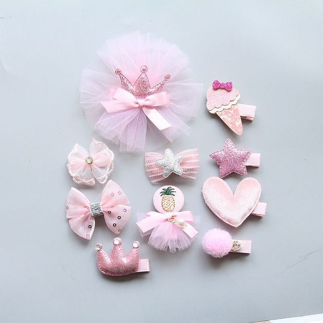 10Pcs Baby Girl Hair Accessories Crown Bows Kids Baby