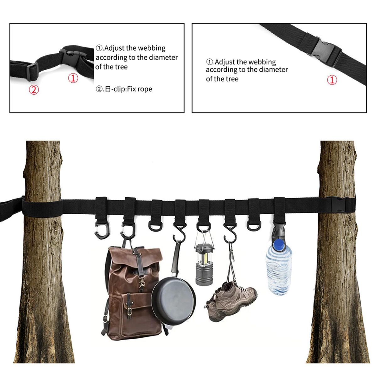 Strap Gear Hangers 8 Hooks  For Tree