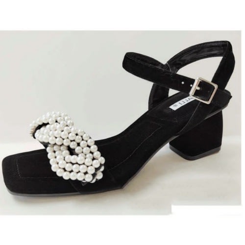 Beaded Strap Suede Black Sandal