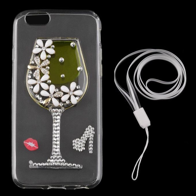 3D Liq/uid Wine Cup Bling Crystal Soft Clear Strap With Stand For Iphone6 Yellow