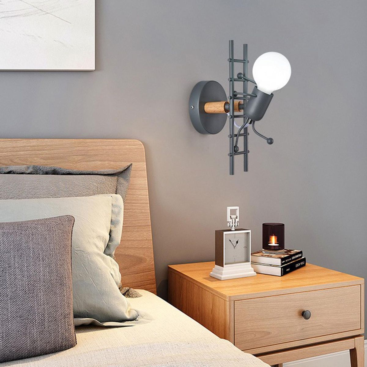 The Nordic Style Bedroom Iron Art The Little Man Climbed The Stairs Wall Lamp Corridor Children's Room Bedside Decoration Lamp