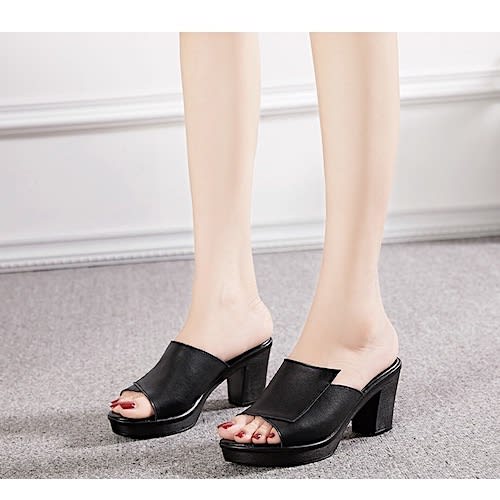 Leather Summer Slippers - Black