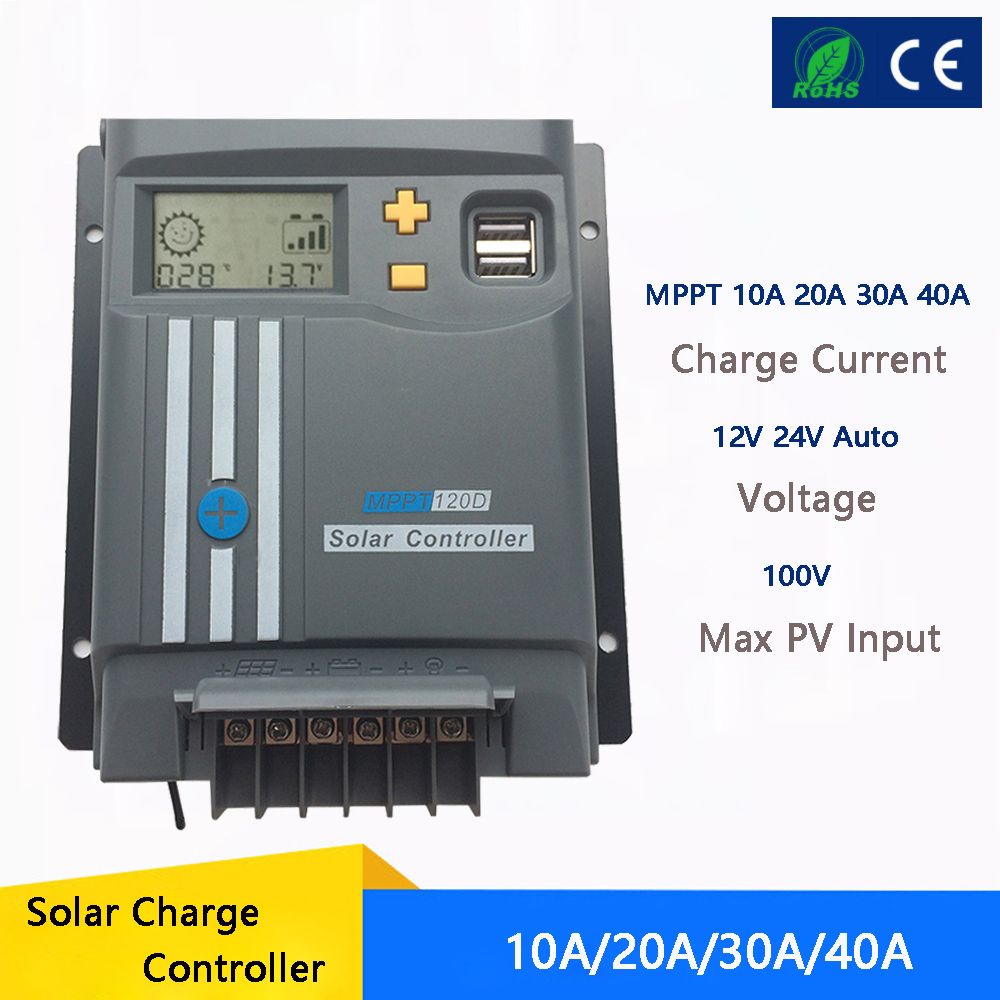 MPPT 40A/30A/20A/10A Solar Charger Controller 12V 24VAuto With WIFI  LCD Display For Max PV 100VDC Lead Acid Lithium Battery-12V24V Auto--