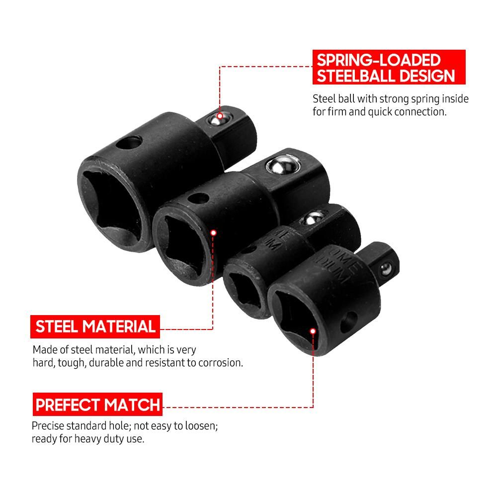 4 PCS Impact Socket Adapter Reducer 1/4-Inch 3/8-Inch 1/2-Inch Impact Driver Conversions Steel Power Nut Driver for Power Drill