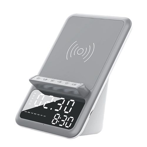 Alarm Clock Radio And Wireless Charger With Bluetooth Grey-White