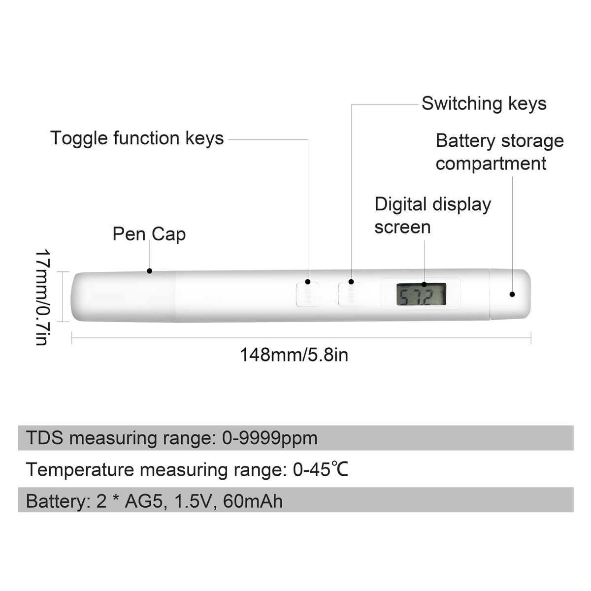 Multifunctional Digital 3 In 1 Water Quality Tester Portable