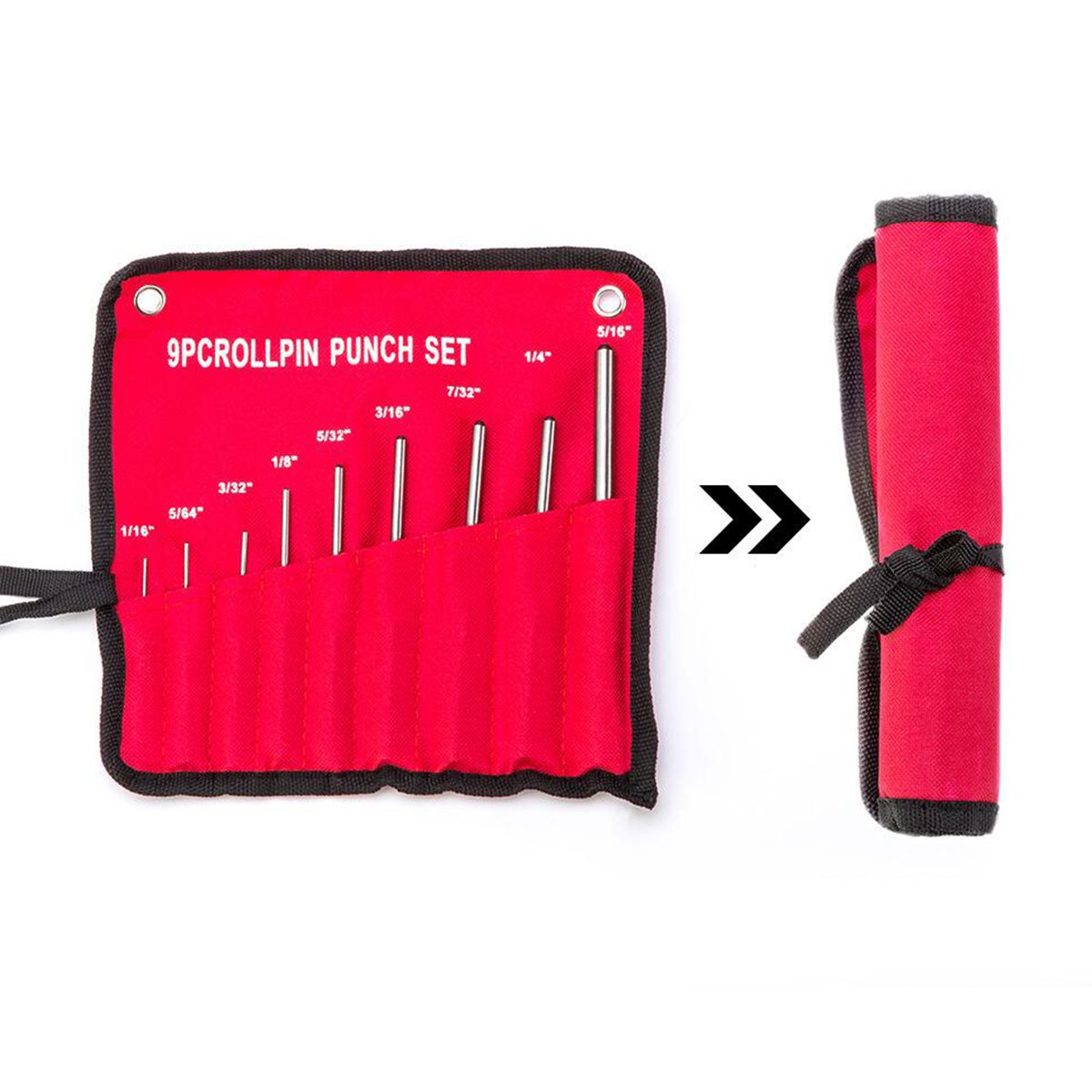 9 Pieces Roll Pin Punch Set Steel Punches Hand Pin Removing