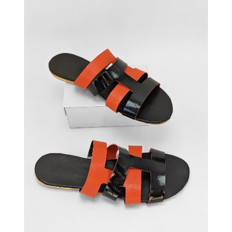 Women Orange And Black Mix-color Slip-on Slippers