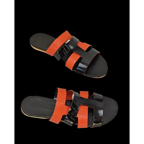 Women Orange And Black Mix-color Slip-on Slippers