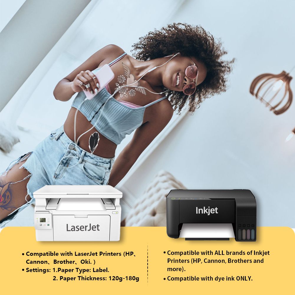 Printable Temporary Customized Tattoo Paper For Inkjet & Laserjet Printers 9.0 A4 10 Pieces