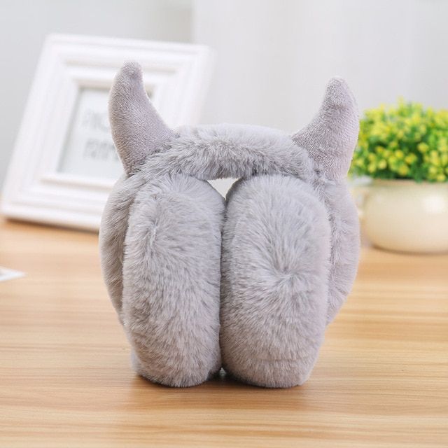 Winter Furry Earmuff Women Horns Headband Earmuff Warmer Mu