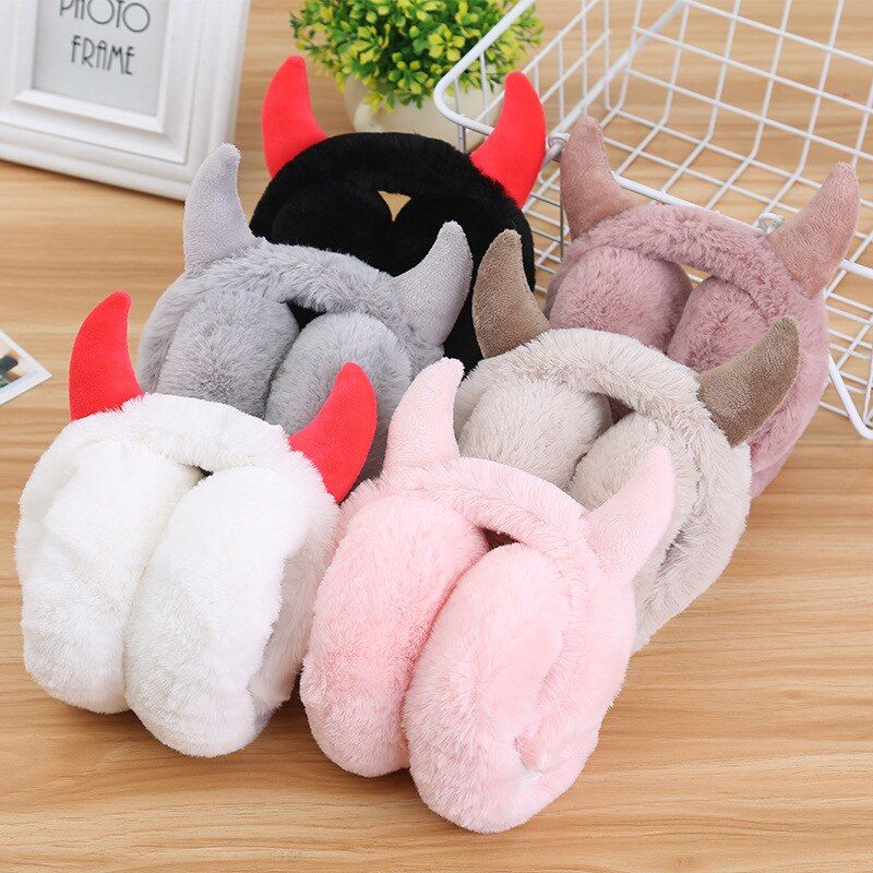 Winter Furry Earmuff Women Horns Headband Earmuff Warmer Mu