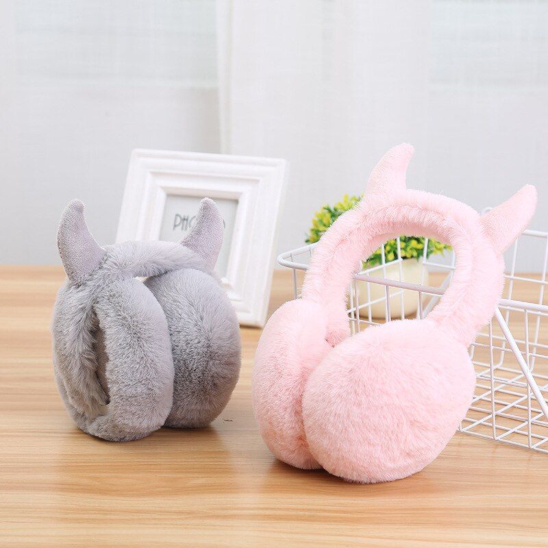 Winter Furry Earmuff Women Horns Headband Earmuff Warmer Mu