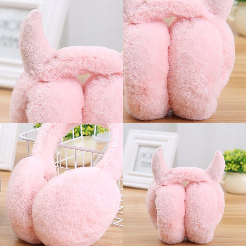 Winter Furry Earmuff Women Horns Headband Earmuff Warmer Mu