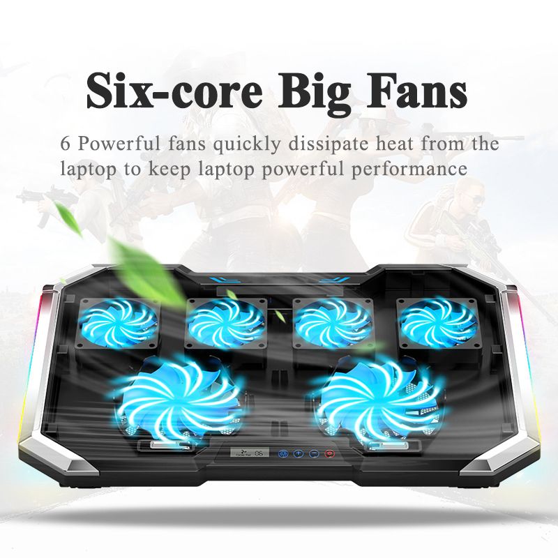 18inch Gaming Lapcooler Six Fan Led Screen Two Usb Port Pad