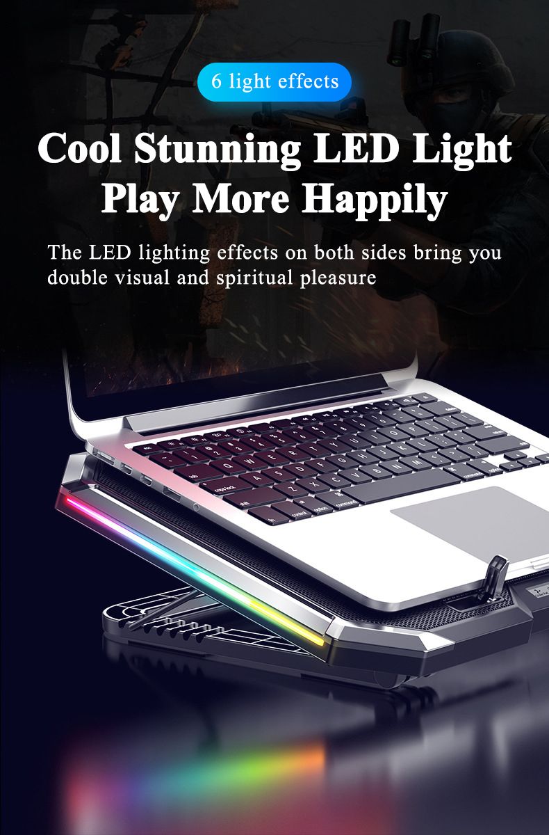 18inch Gaming Lapcooler Six Fan Led Screen Two Usb Port Pad