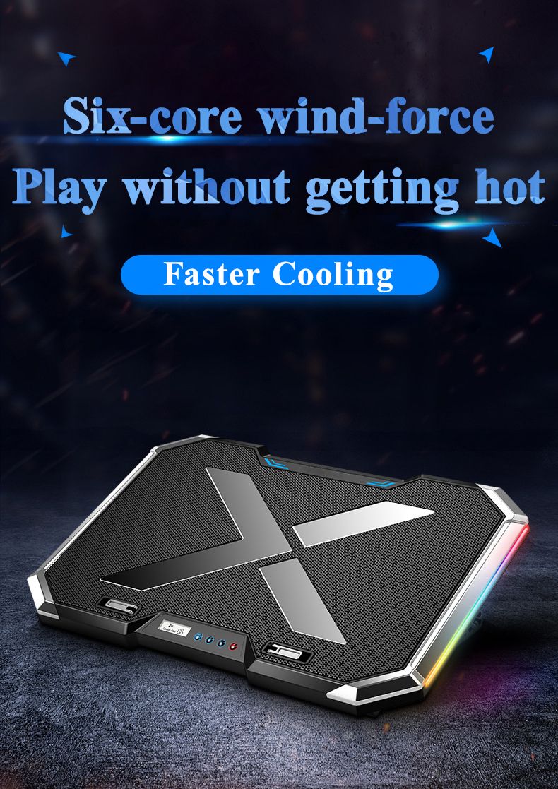 18inch Gaming Lapcooler Six Fan Led Screen Two Usb Port Pad