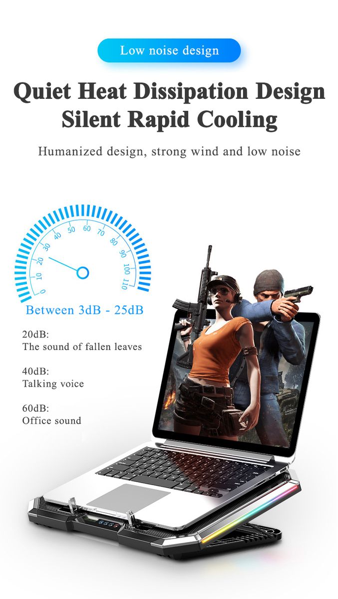 18inch Gaming Lapcooler Six Fan Led Screen Two Usb Port Pad