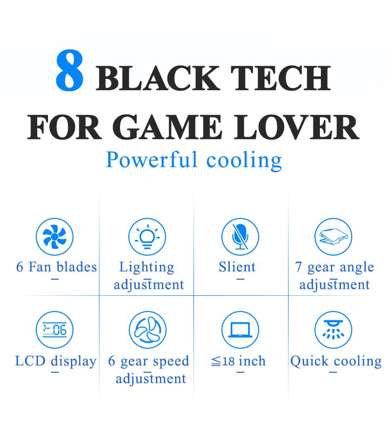 18inch Gaming Lapcooler Six Fan Led Screen Two Usb Port Pad