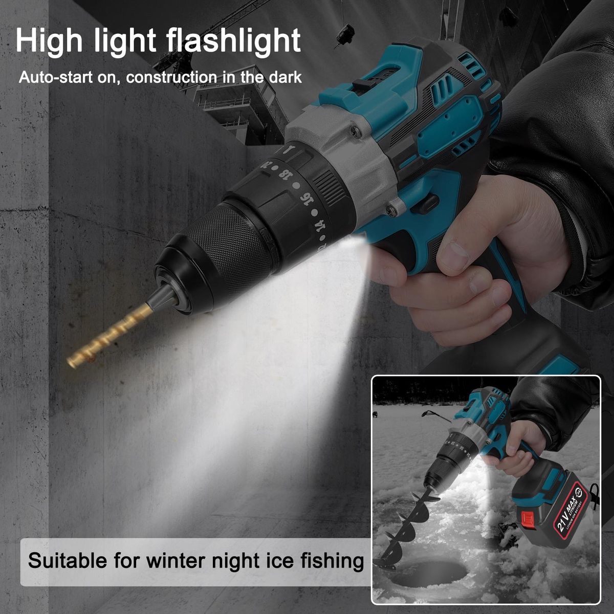 Household 80Nm Multifuctional 21V Electric Drill 2 Speed Control 3 Working Modes Stepless Speed Regulation Rotation Ways Adjustment 20 Gears of Torques Adjustable Mini Screwdriver