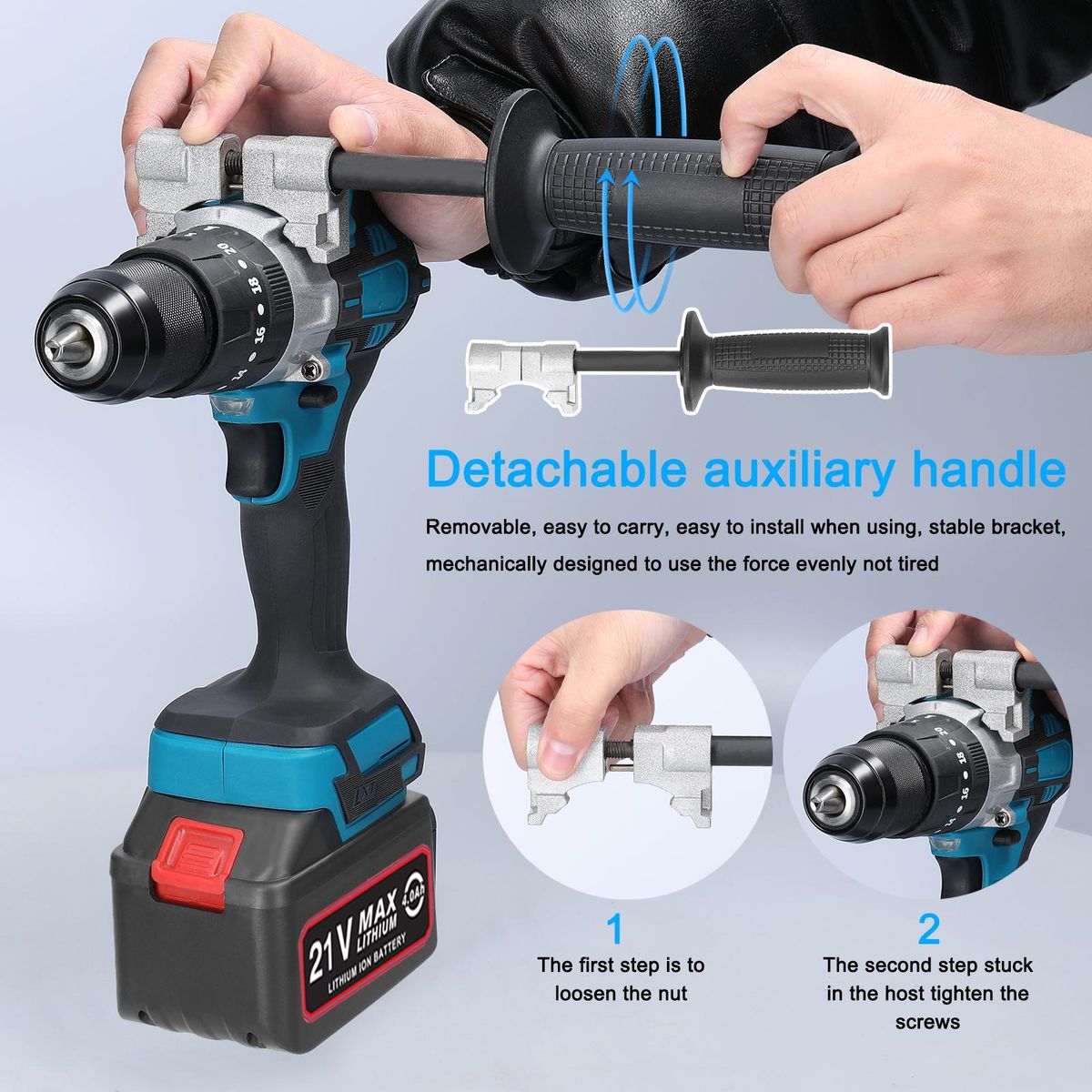 Household 80Nm Multifuctional 21V Electric Drill 2 Speed Control 3 Working Modes Stepless Speed Regulation Rotation Ways Adjustment 20 Gears of Torques Adjustable Mini Screwdriver