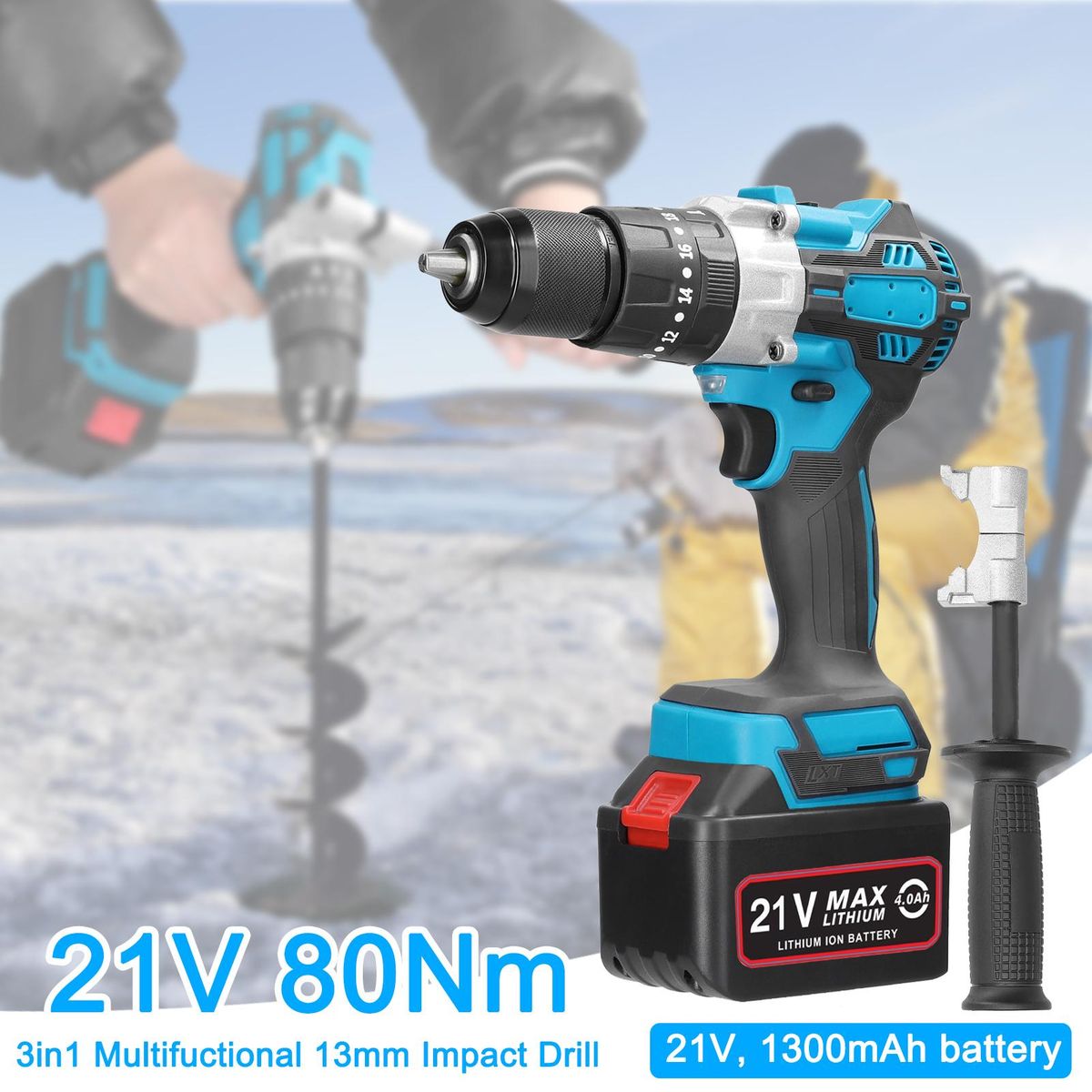 Household 80Nm Multifuctional 21V Electric Drill 2 Speed Control 3 Working Modes Stepless Speed Regulation Rotation Ways Adjustment 20 Gears of Torques Adjustable Mini Screwdriver