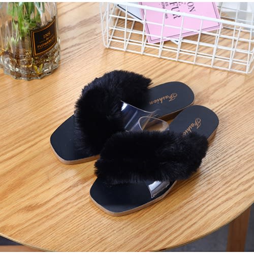 Women's Fur Slippers - Black