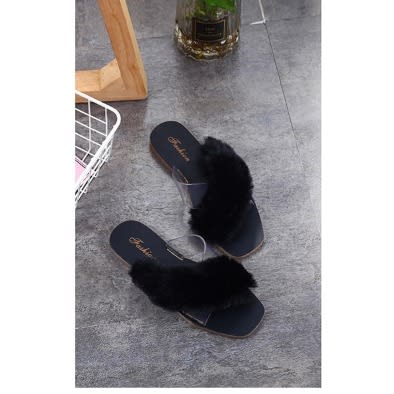 Women's Fur Slippers - Black