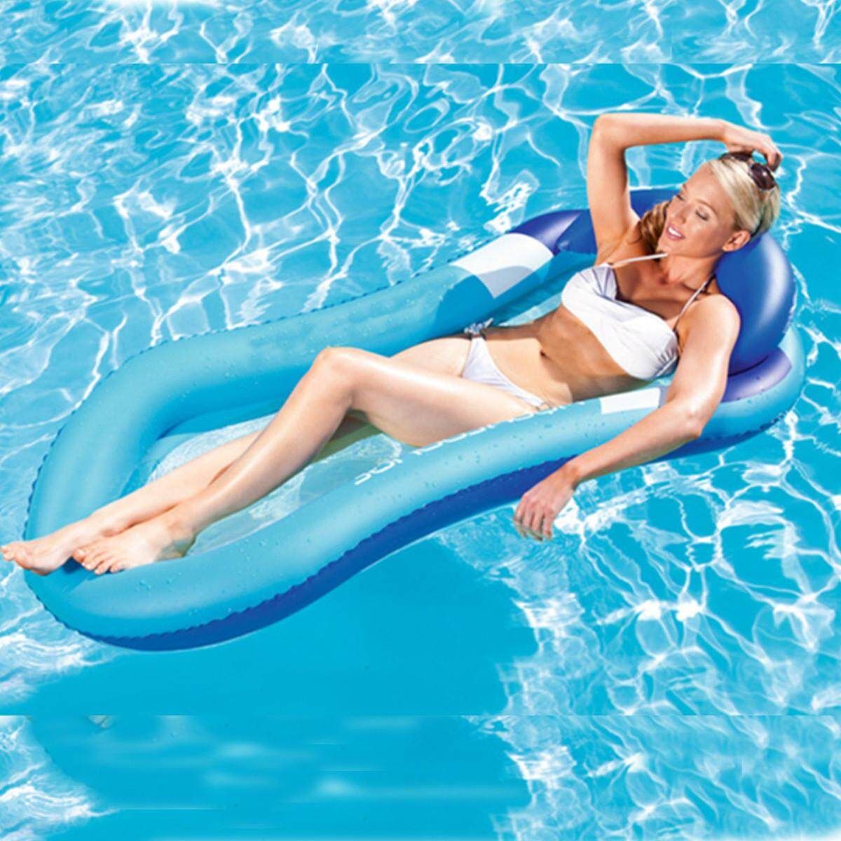 Summer Inflatable Swimming Pool Float Raft Tube Hammock Lounge Bed Chair Adult Water Sport Toy Bed Blue