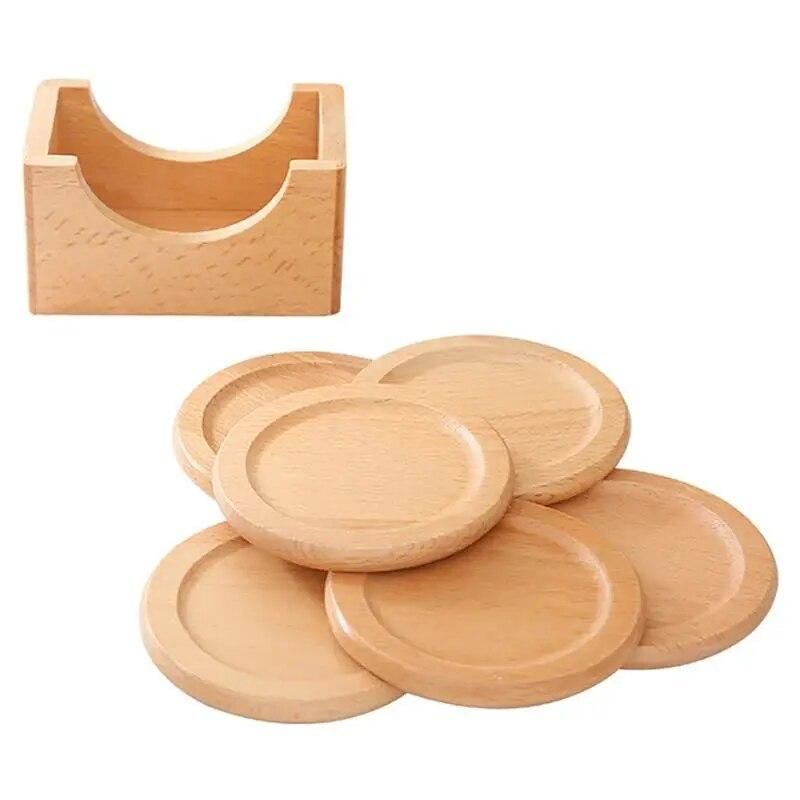 6pcs Simple Wood Drink Coaster Coffee Cup Mat Tea Pad Dining Fashion Soft Wooden Placemats with Holder Decoration Accessories