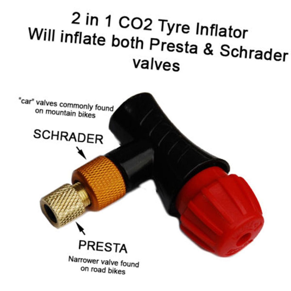 2 in 1 Bike Manual CO2 Inflator Bike Pump Tyre Tube Inflator Compatible Presta Schrader Valve