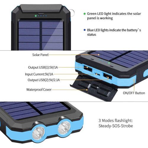 Solar Power Banks 10000mAh Waterproof Dual USB Output